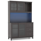 Kitchen Pantry Storage Cabinet Kitchen Hutch with LED lights and Power Outlet