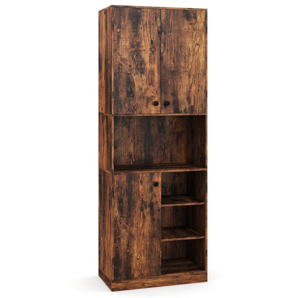 Kitchen Pantry Storage Cabinet with Microwave Stand and Open Shelves