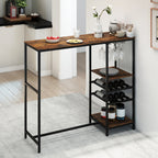 Long Bar Table Bar Height Dining Table with Storage Shelves-Rustic Brown