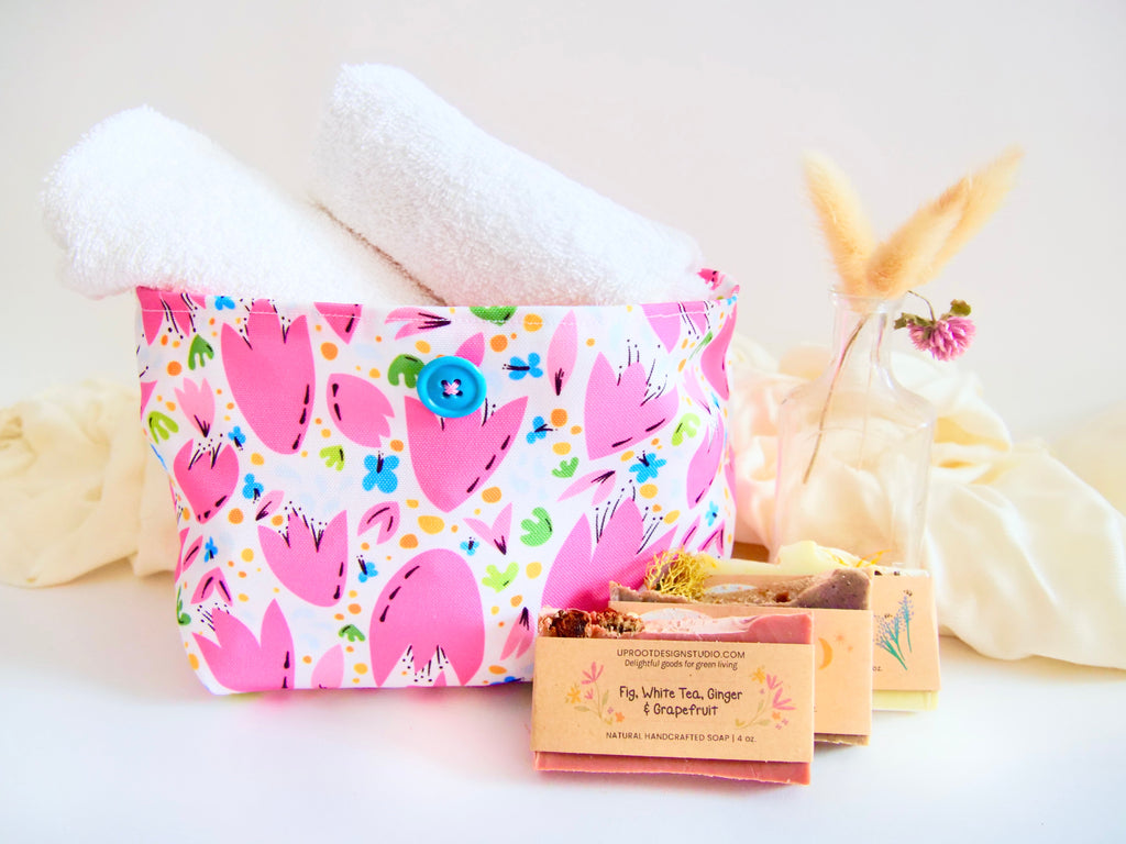Hand-sewn Recycled Canvas Button Pouch Organizer Bag for Toiletry, Makeup, Bathroom, Vanity, Desk, Office, Purse Sundries