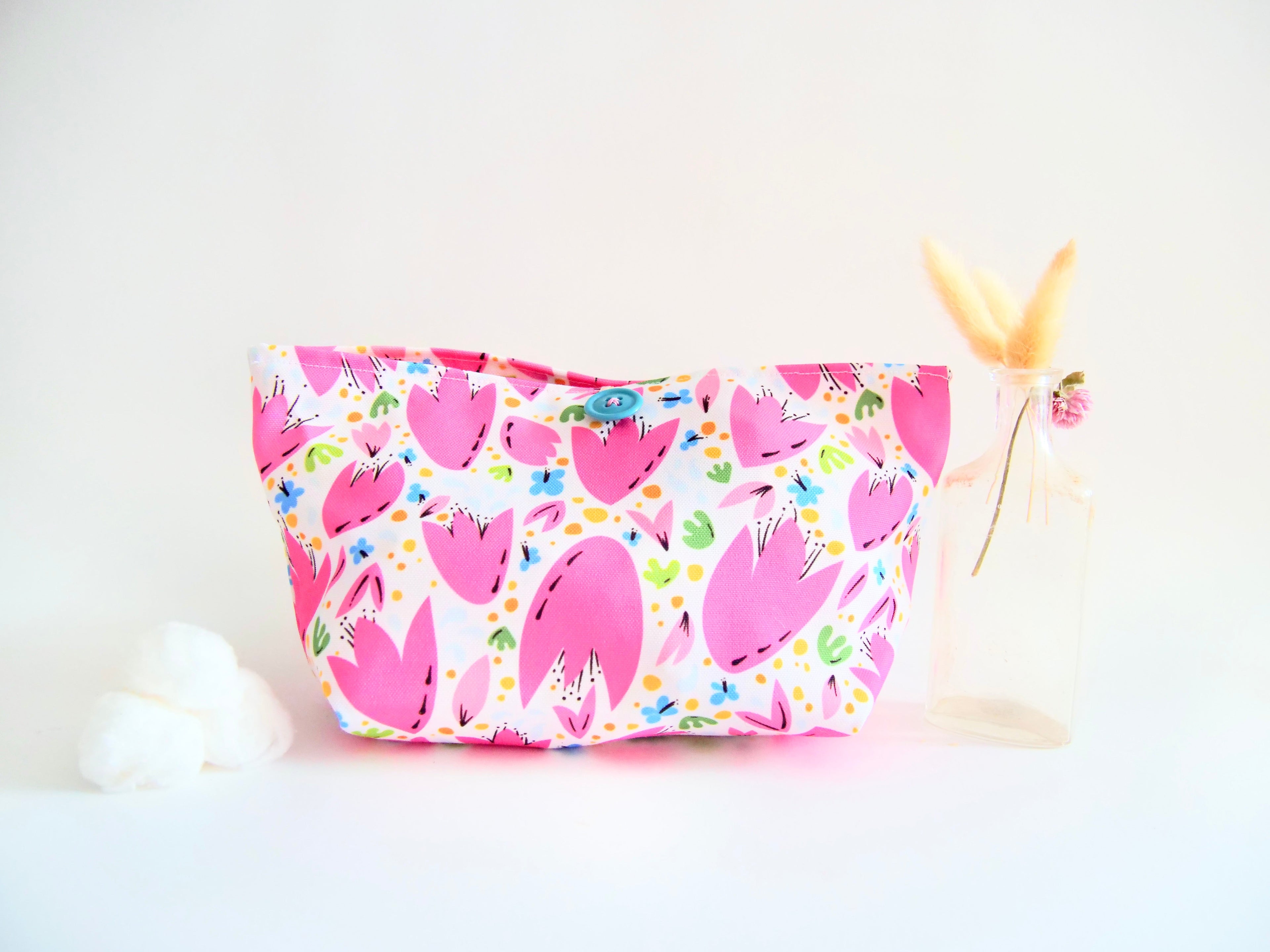 Hand-sewn Recycled Canvas Button Pouch Organizer Bag for Toiletry, Makeup, Bathroom, Vanity, Desk, Office, Purse Sundries