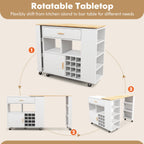 Reversible Folding Kitchen Island Cart with Wine Rack and Spice Rack