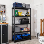 5-Layer Black Plastic Storage Rack Heavy Duty Adjustable Shelving Unit Sturdy Organizer for Home Kitchen Basement Garage Utility