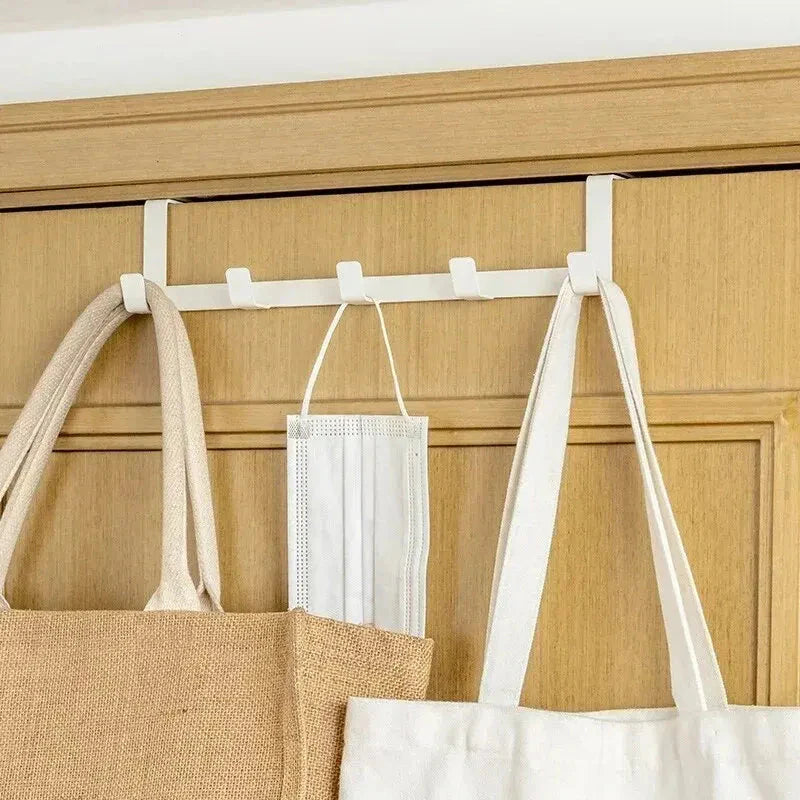5-Hook Over Door Organizer Rack - Heavy Duty Iron Bathroom Kitchen Coat Hanger for Home Storage
