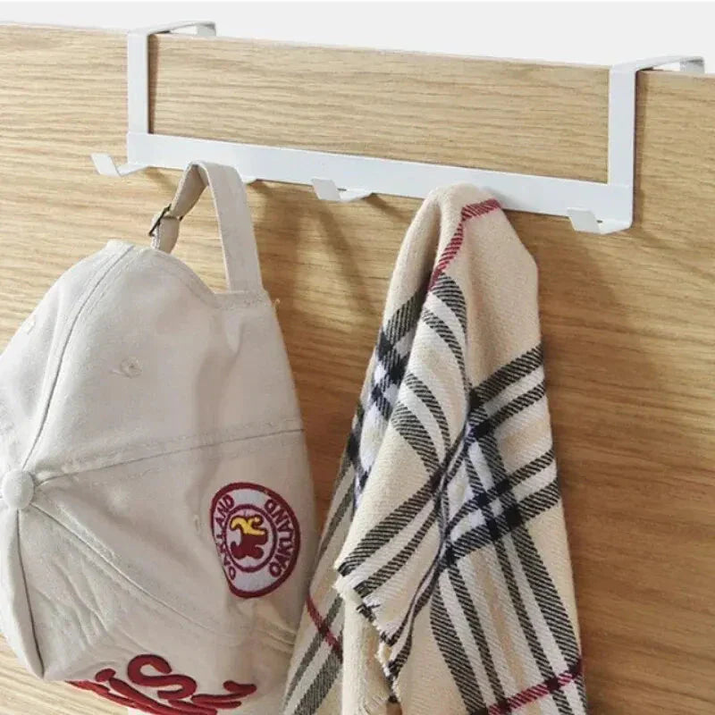 5-Hook Over Door Organizer Rack - Heavy Duty Iron Bathroom Kitchen Coat Hanger for Home Storage