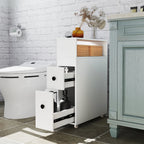 Slim Bathroom Cabinet Wooden Toilet Organizer with Deep Slide Out Drawers
