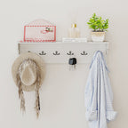Wall Hooks with Shelf 31.5inch Wooden Coat Rack with 6 Hooks for Hats Towels Purses Robes