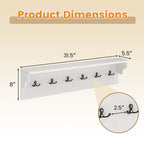 Wall Hooks with Shelf 31.5inch Wooden Coat Rack with 6 Hooks for Hats Towels Purses Robes