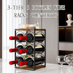 SUOERNUO Wood Countertop Wine Rack No Assembly Needed 6-Bottle Capacity Black & Rustic Brown Metal & Wood Construction Rust-Resistant Powder Coating Freestanding Storage Solution