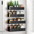 4-Pack Magnetic Spice Rack with Hooks & Paper Towel Holder | Organizer for Refrigerator, Microwave & Kitchen Gadgets | Home Organization & Christmas Decoration Gift
