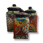 Blue Rim Talavera Canister Set | Multicolor Mexican Pottery Jars
