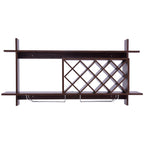 Wall Mount Wine Rack with Glass Holder & Storage Shelf-Walnut