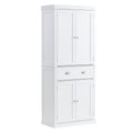 72" Kitchen Pantry Storage Cabinet, Freestanding Utility Cabinets with Doors, Drawer and 3 Adjustable Shelves, Tall Food Buffet Pantries for Kitchen, Living Room, Dinning Room, Laundry, White