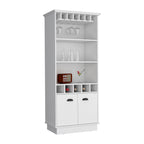 70'H Bar Cabinet with Wine Rack, Upper Glass Cabinet, three Open Storage Shelves and One Cabinet,White