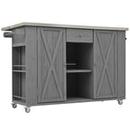 Outdoor Kitchen Island Fir Wood Kitchen Island with Stainless Steel Top, Ample Storage, Towel and Spice Racks, Bottle Opener, Grey