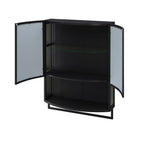 Arched Glass Double Door Wardrobe With Shatterproof Mirror, Open Shelf & Towel Rack