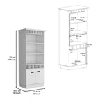 70'H Bar Cabinet with Wine Rack, Upper Glass Cabinet, three Open Storage Shelves and One Cabinet,White