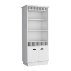 70'H Bar Cabinet with Wine Rack, Upper Glass Cabinet, three Open Storage Shelves and One Cabinet,White