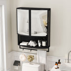 Arched Glass Double Door Wardrobe With Shatterproof Mirror, Open Shelf & Towel Rack