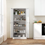 Kitchen Pantry Cabinet Adjustable Storage With 4 Shelves, Heavy Duty Freestanding Pantry Organizer - White