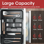 Aujen Expandable Silverware Organizer Kitchen Drawer Tray Black Medium