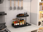 NATURE'S SOURCE 2 Pack 2 Tier Under Sink Organizer with 4 Hooks Black LIKE NEW