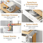 Utility Rolling Storage Cabinet Kitchen Island Cart with Spice Rack