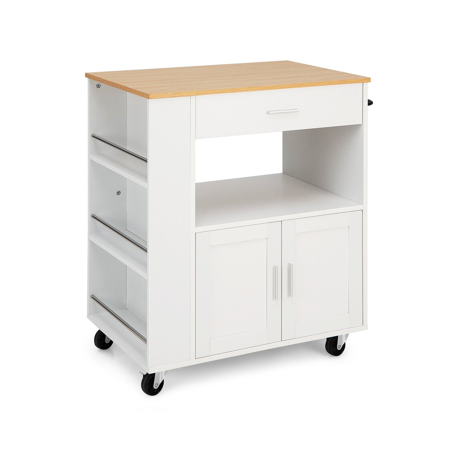 Rolling Kitchen Trolley with 3 Spice Racks Drawer and Open Shelf